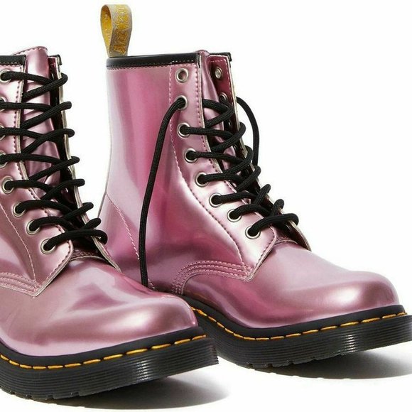 Dr. Martens Pink Vegan Leather 1460 Goldmix Boots - Picture 16 of 16